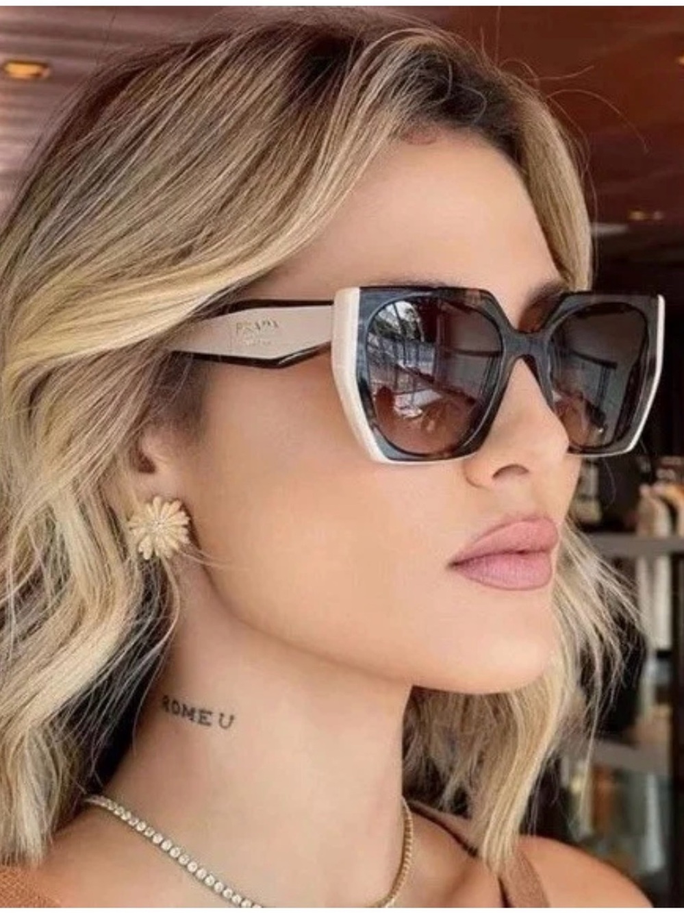 Prada Women’s Two-Tone Square Sunglasses - Black & Cream